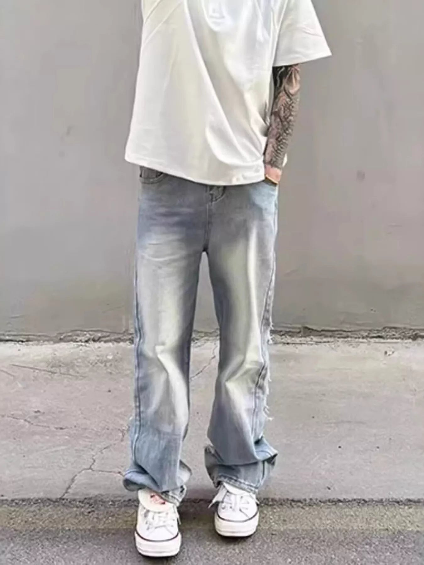 Men's Full Size Washed Wide Leg Jeans Plus Size
