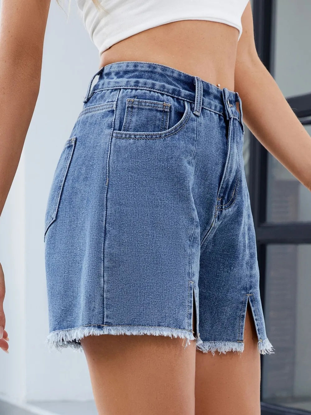 Raw Hem Slit Denim Shorts