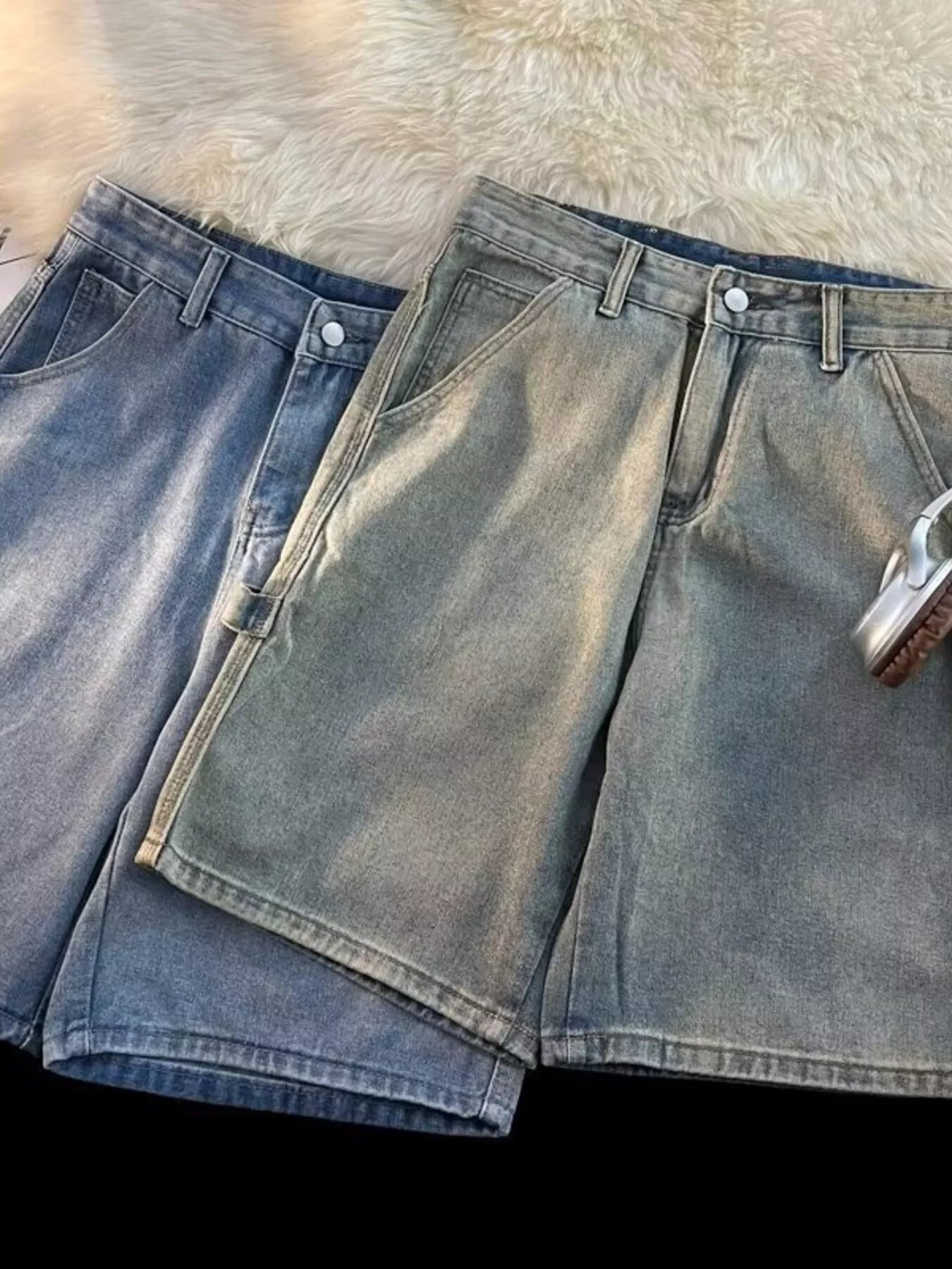 Men's Full Size High-Waisted Wide-Leg Denim Shorts Plus Size