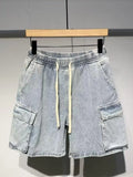 Men's Full Size Elastic Waist Washed Denim Cargo Shorts Plus Size
