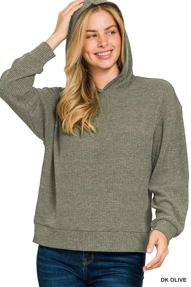 Zenana Ribbed Long Sleeve Hoodie