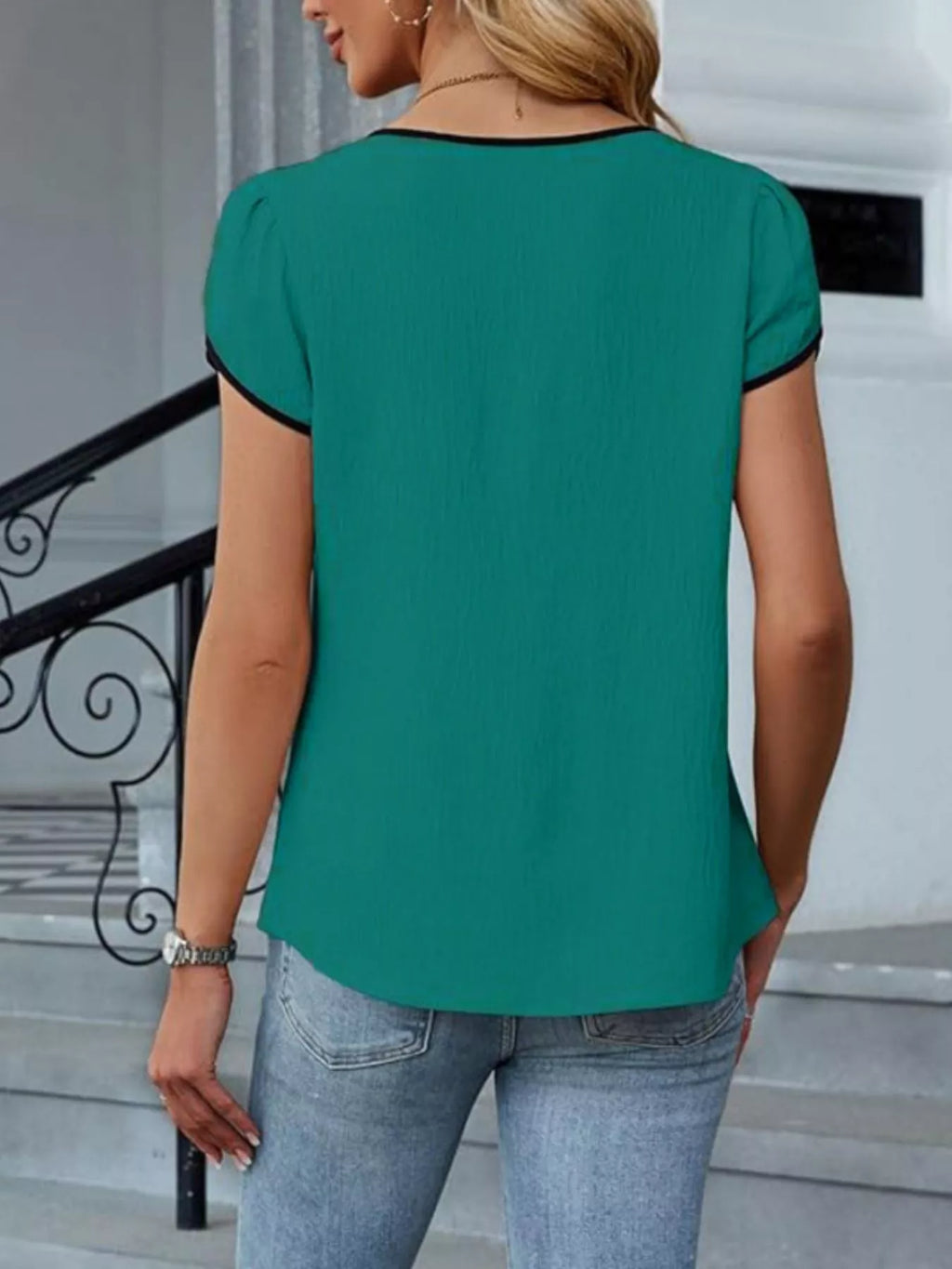 Notched Petal Sleeve Blouse