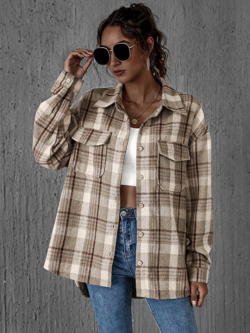 Plaid Button-Up Long Sleeve Shirt