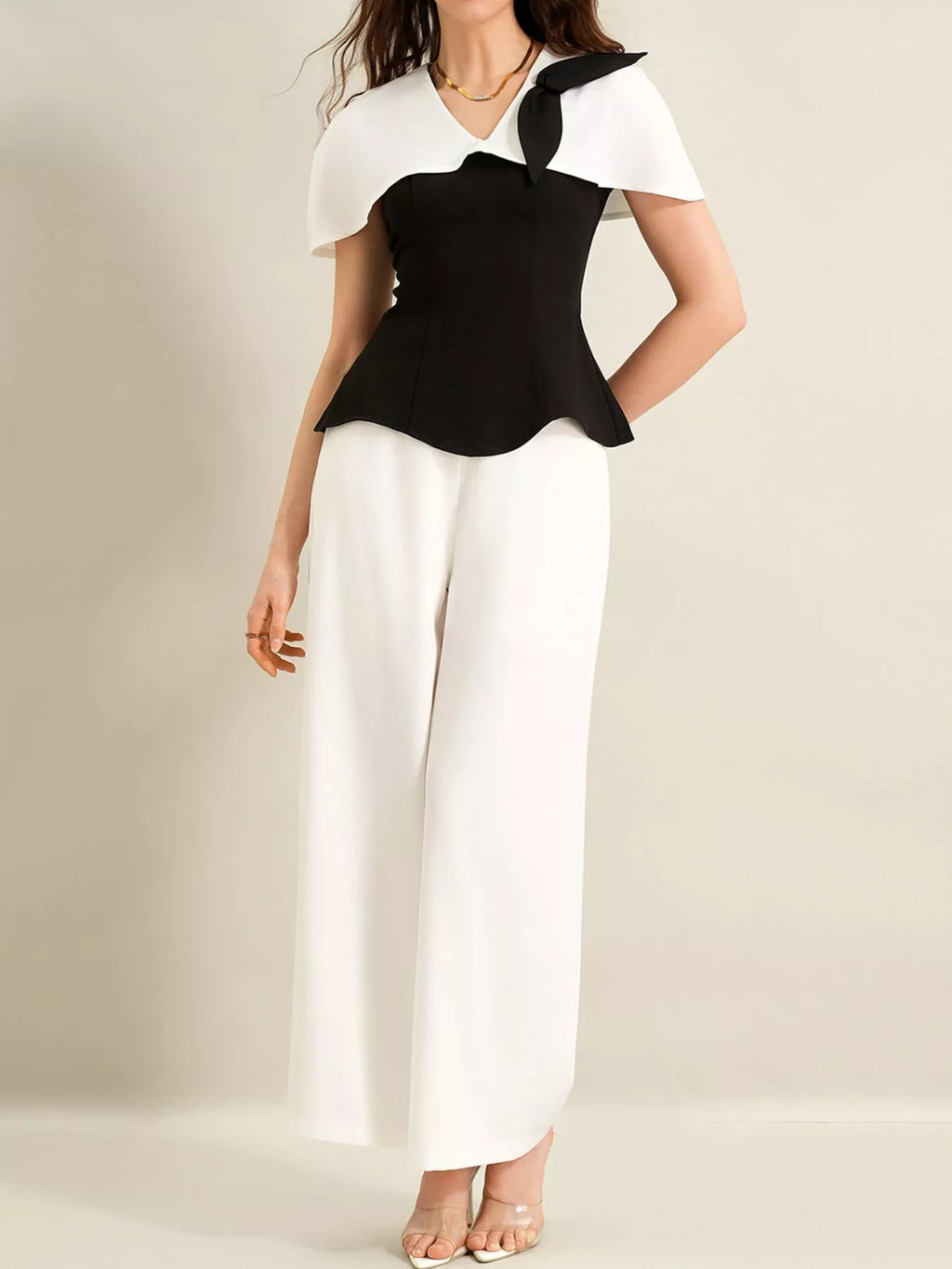Peplum Top with Wide-Leg Pants Set
