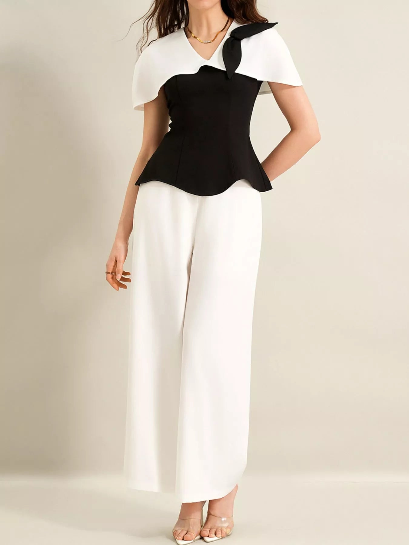 Peplum Top with Wide-Leg Pants Set