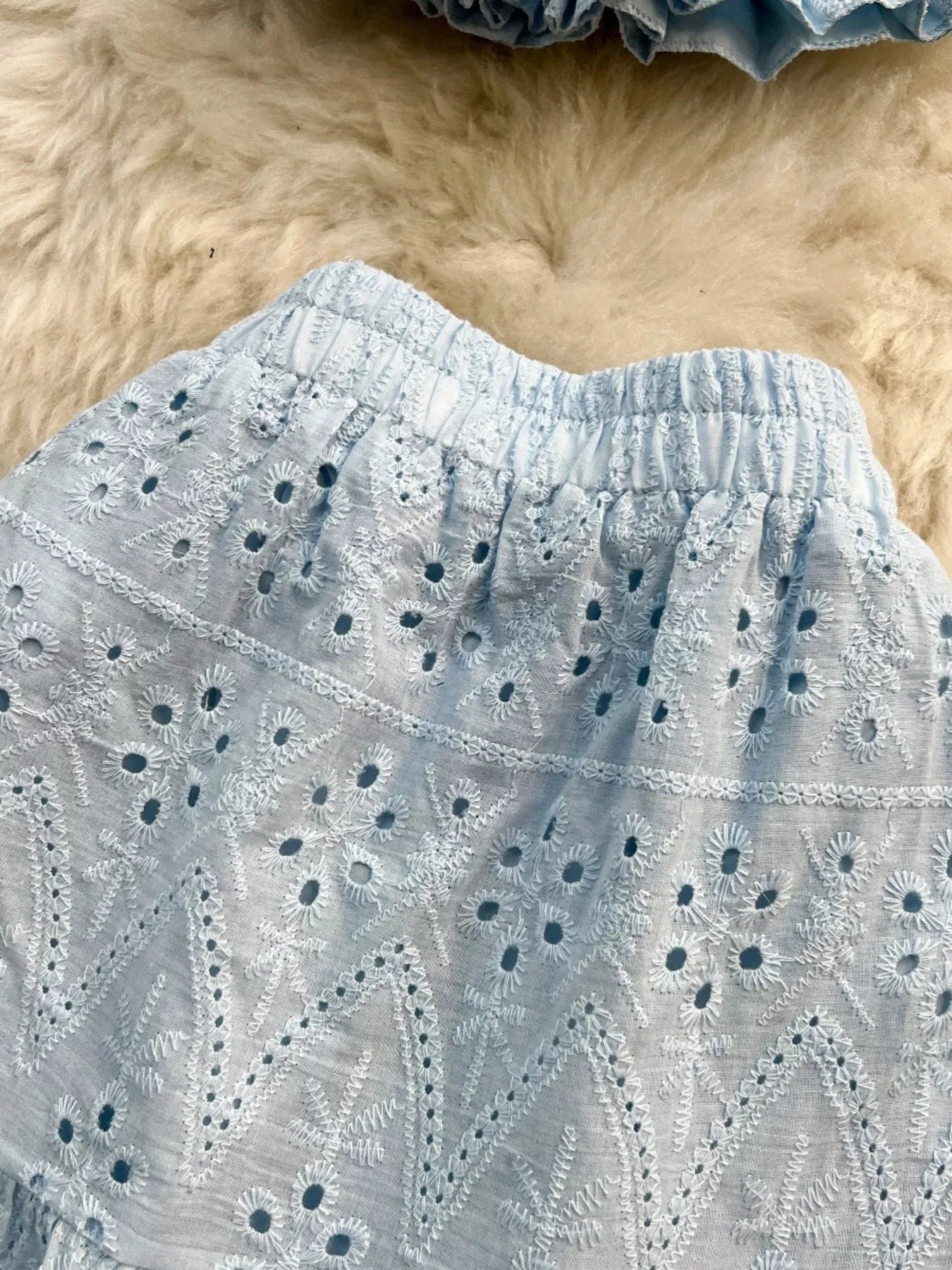 Smocked Crop Top and Hollow-Out Skirt Set