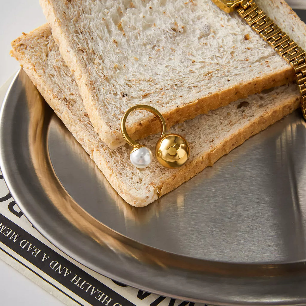 18K Gold-Plated Orb & Pearl Open Ring