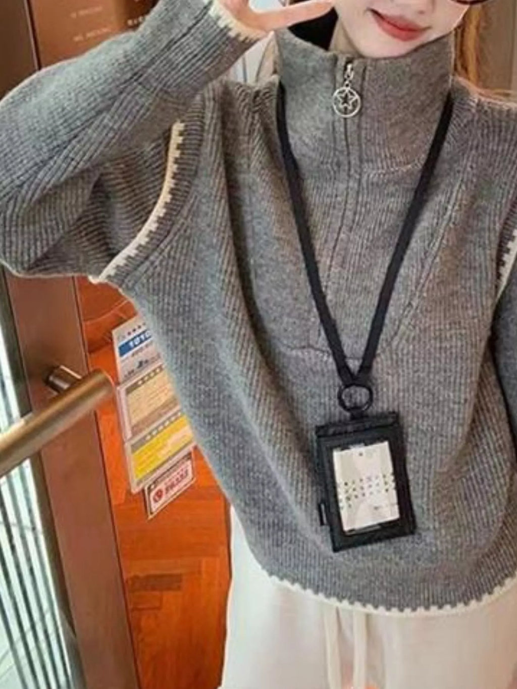 High Neck Half Zip Sweater