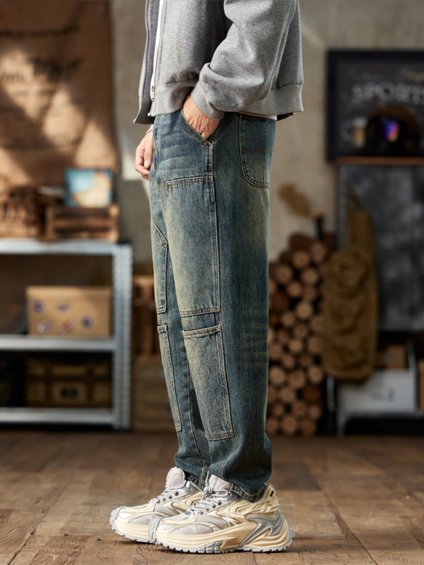 Men's Vintage Wash Straight Leg Jeans
