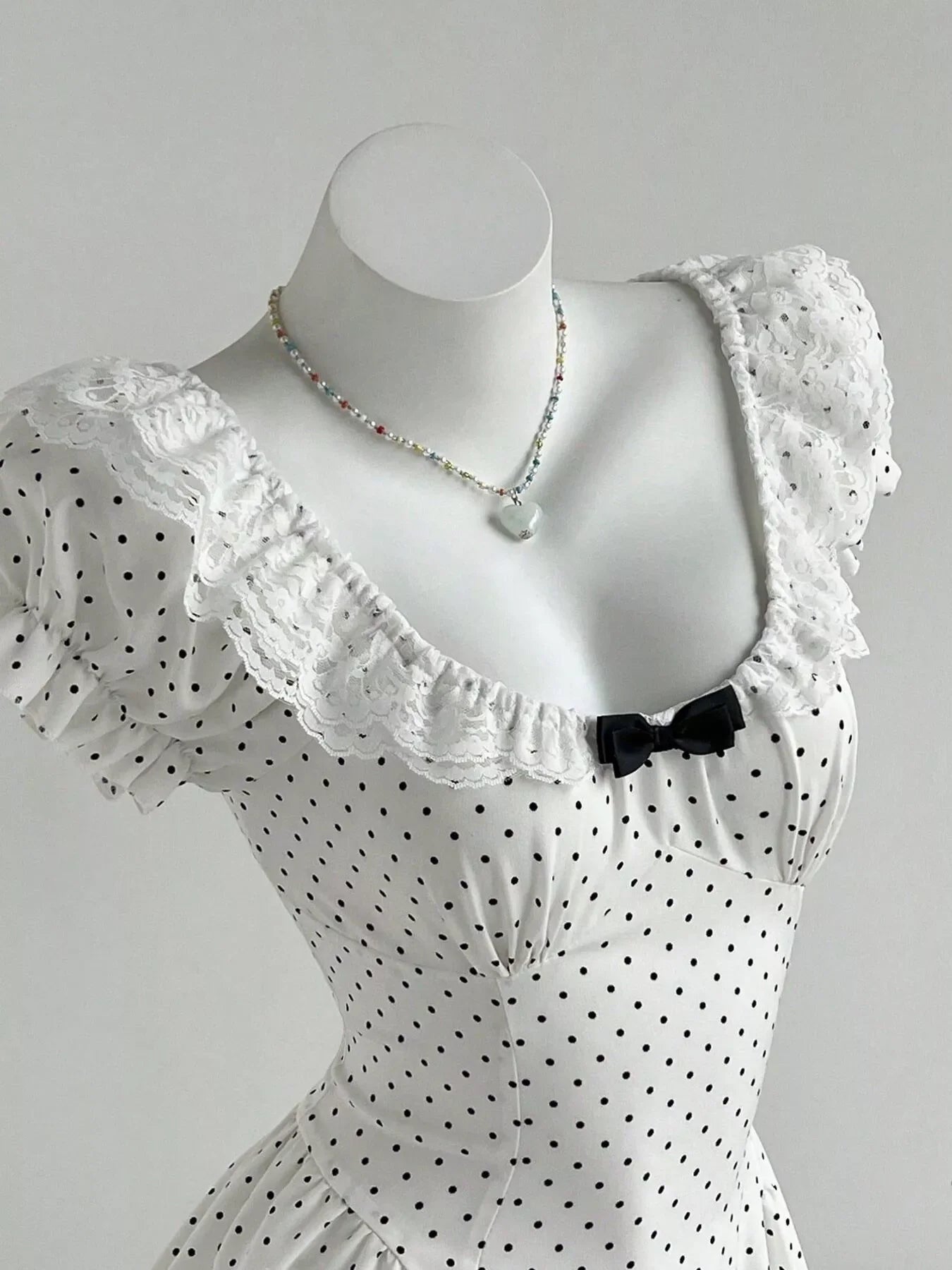 Lace Detail Polka Dot Mini Dress