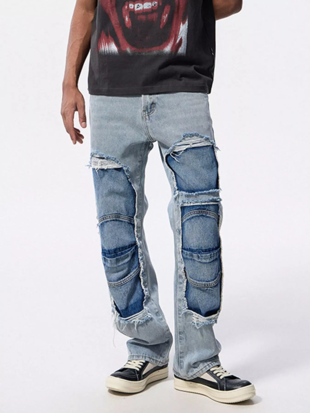 Men's Distressed Patchwork Jeans