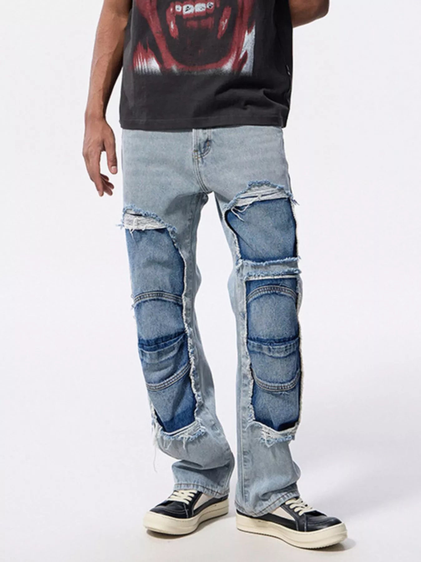 Men's Distressed Patchwork Jeans
