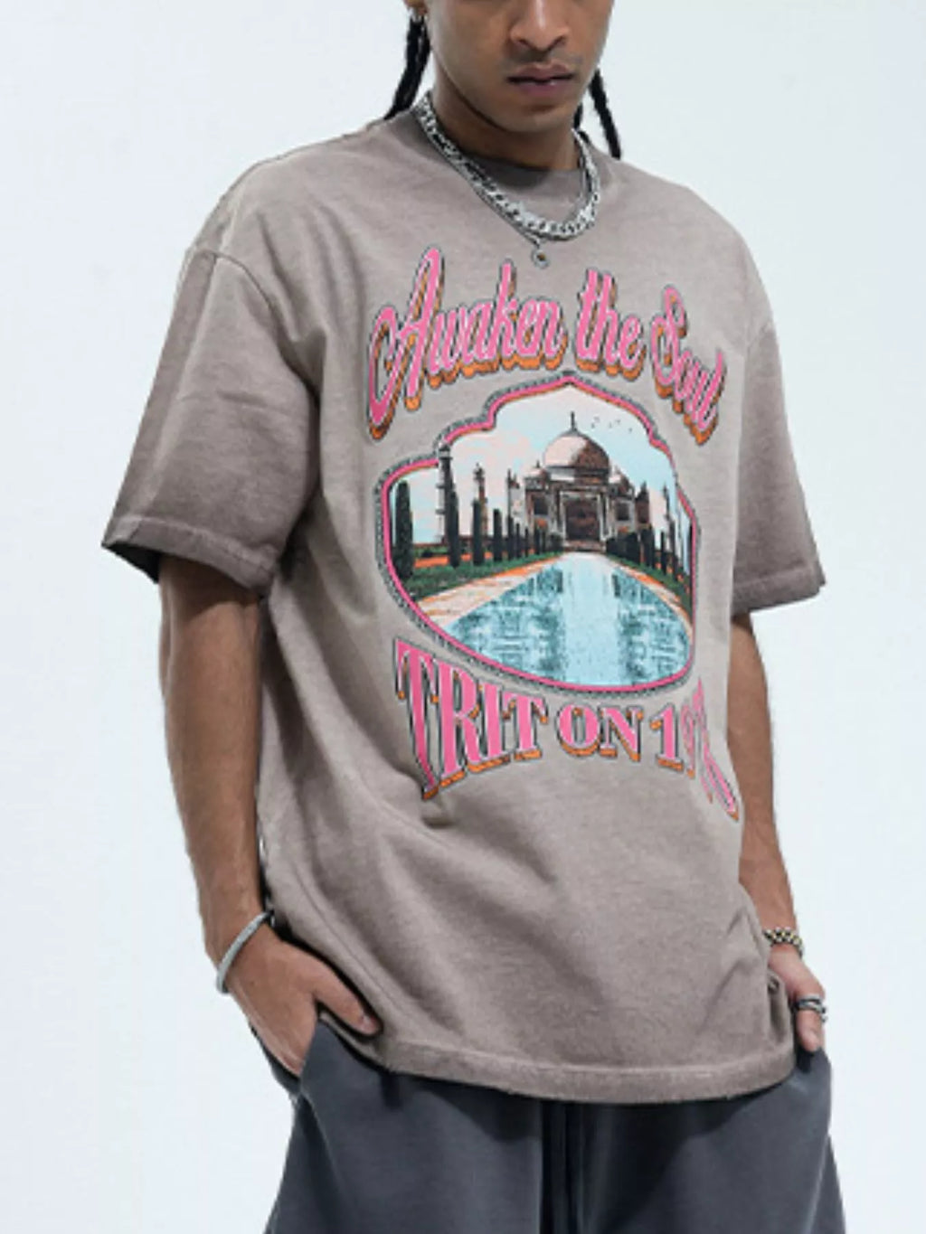 Men's Vintage Wash Graphic Round Neck T-Shirt