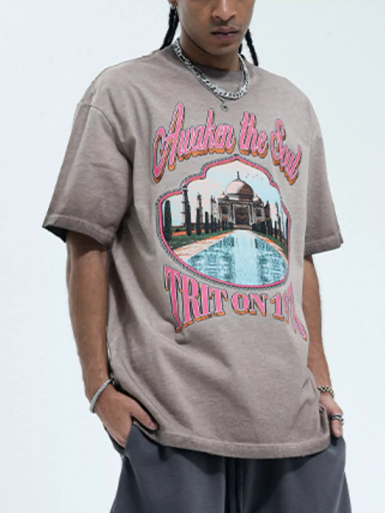 Men's Vintage Wash Graphic Round Neck T-Shirt