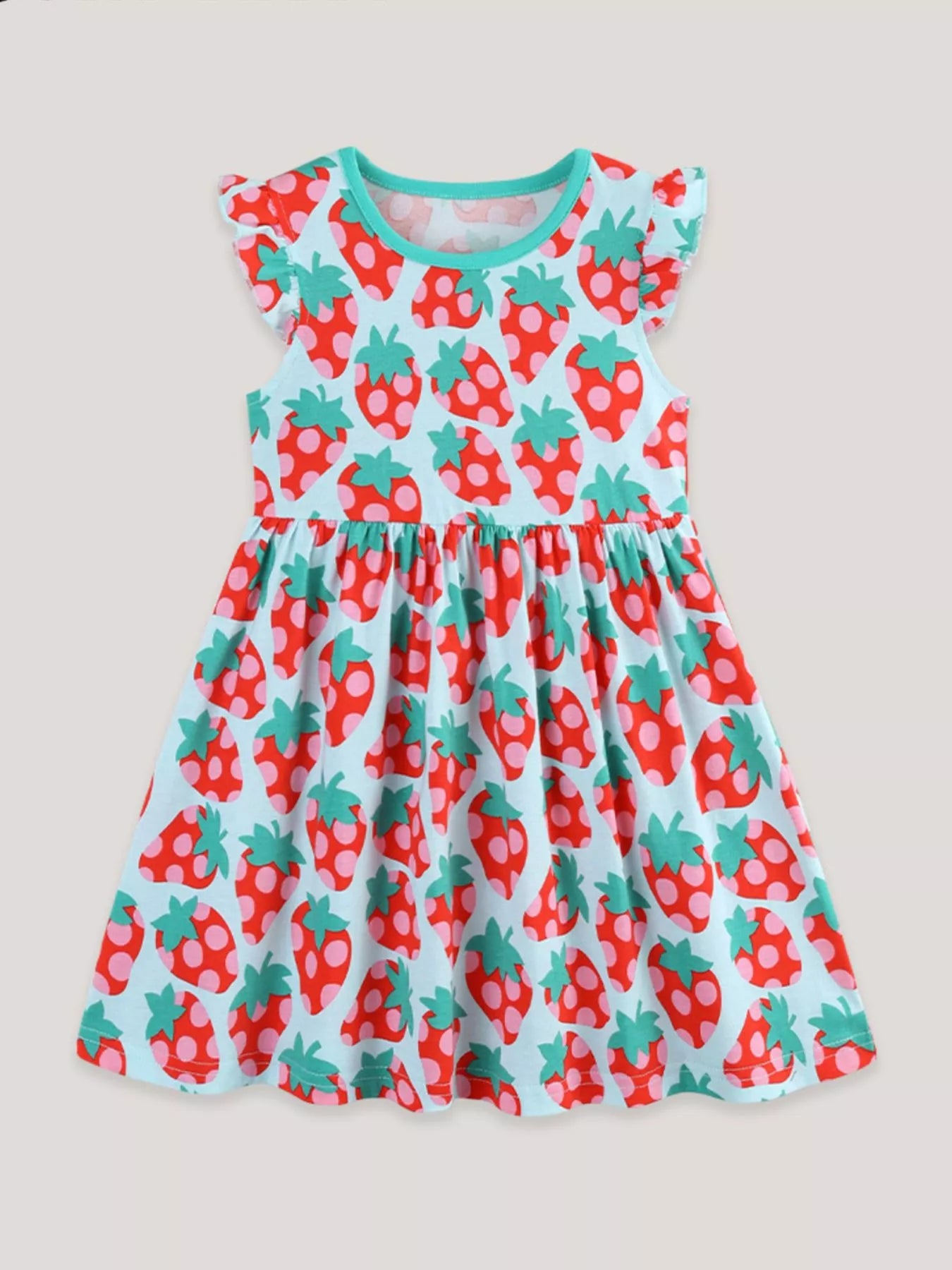 Children's Strawberry Print Ruffle Sleeve Casual Dress