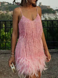 Fringe Feather Hem Mini Dress