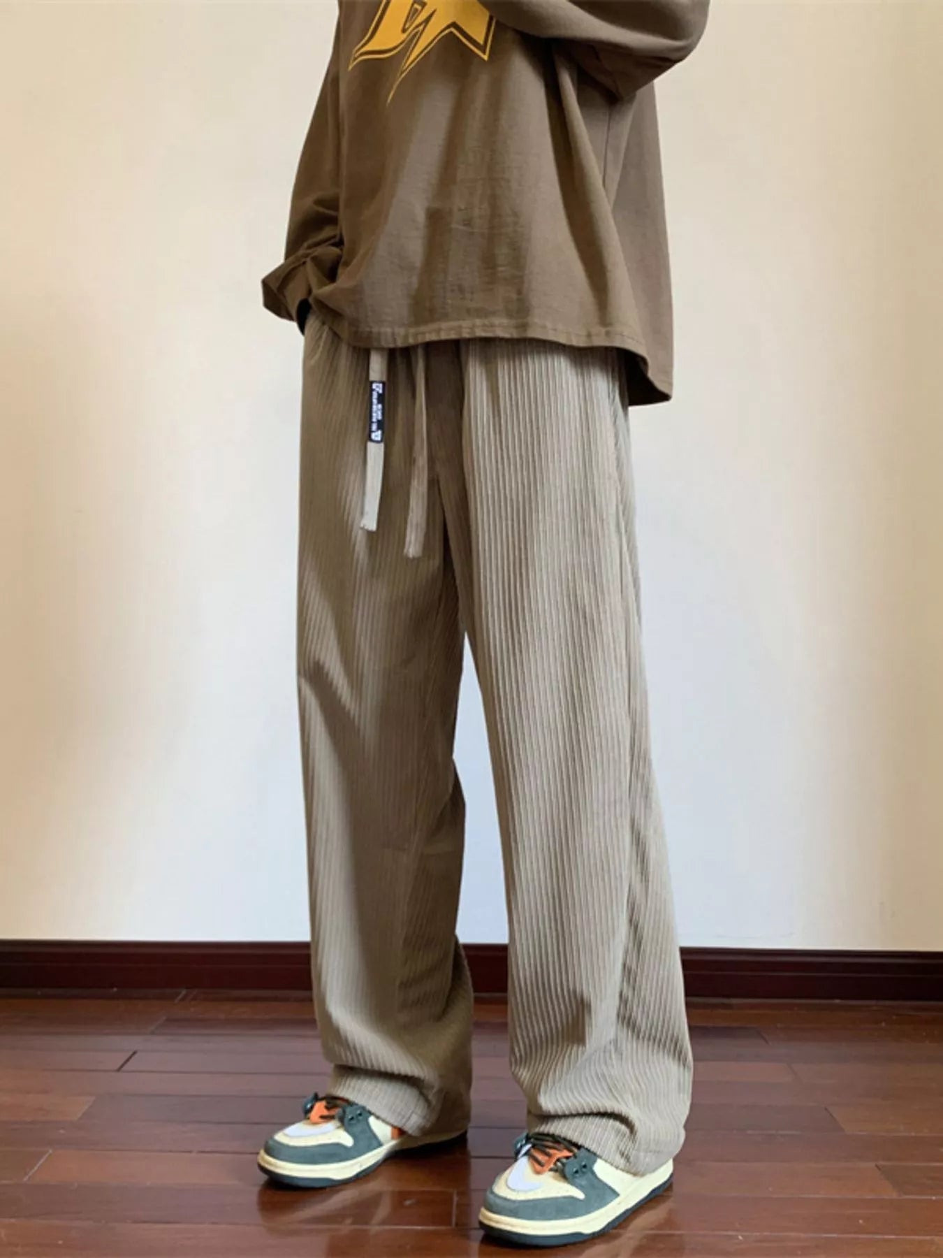 Men's Plus Size Corduroy Wide Leg Drawstring Pants