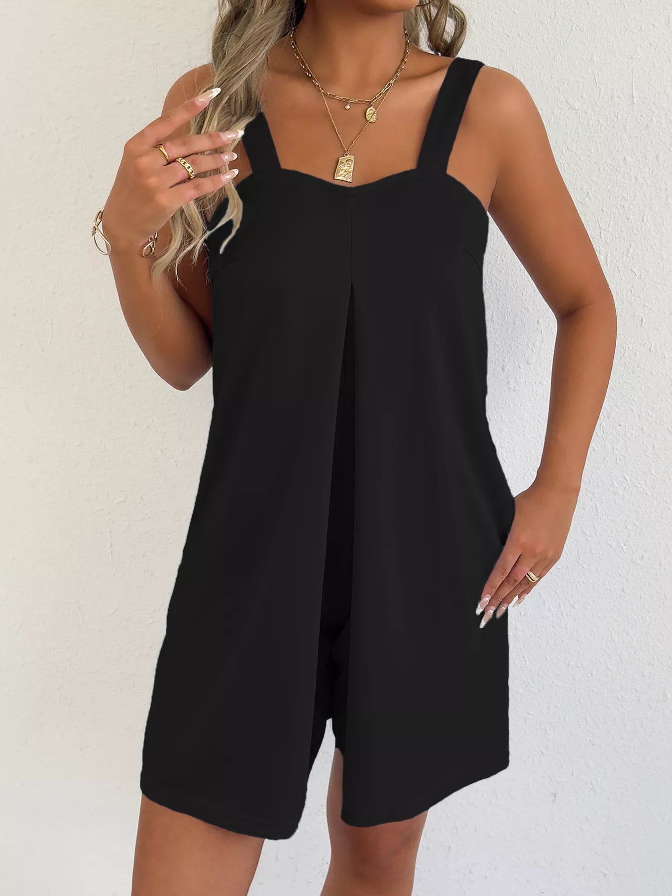 Sleeveless Casual Romper with Side Pockets