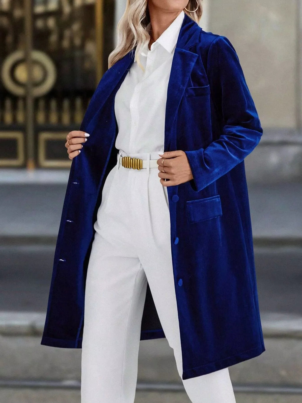 Lapel Collar Long Sleeve Longline Coat
