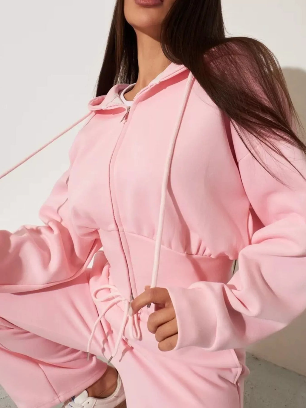 Zip-Up Hoodie and Wide-Leg Pants Set