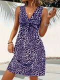 Leopard V-Neck Sleeveless Mini Dress