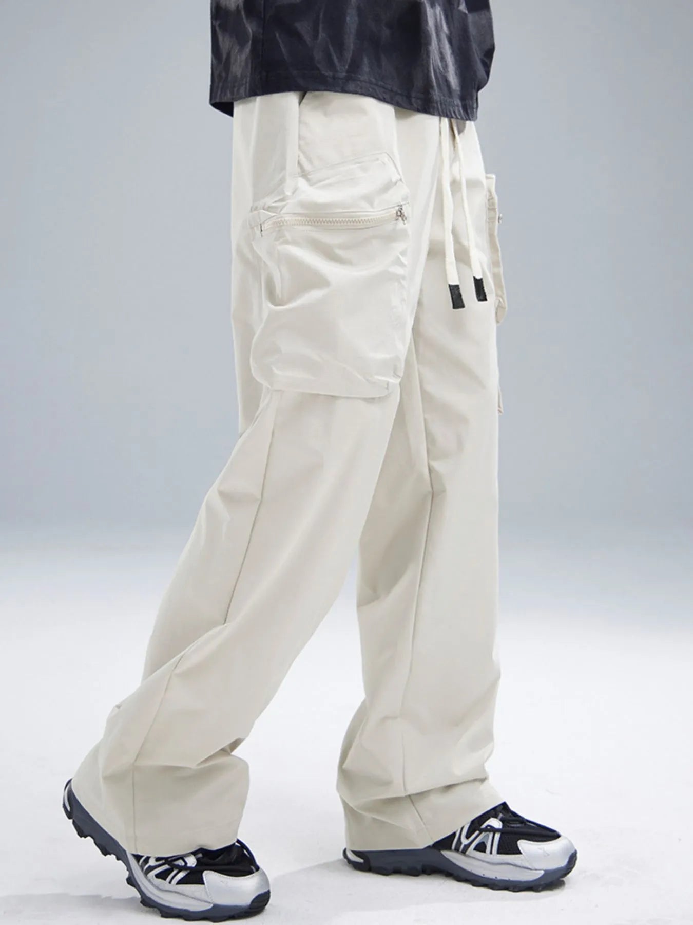 Men's Multi-Pocket Cargo Wide Leg Pants with Drawstring Waist
