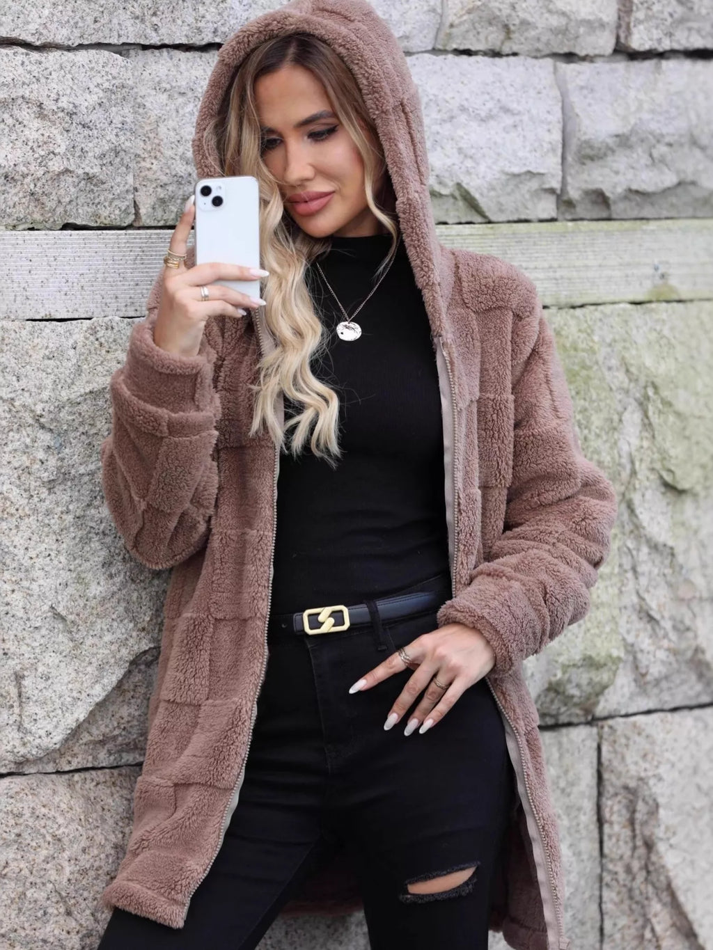 Fleece Zip Up Hooded Outerwear