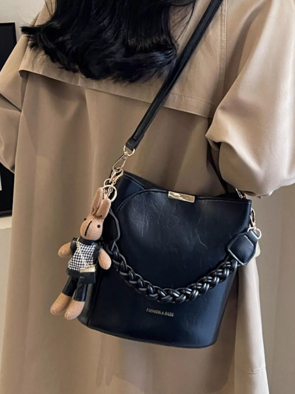Bucket Style Crossbody Bag with Braided Detail