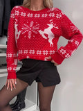 Christmas Reindeer Snowflake Round Neck Sweater