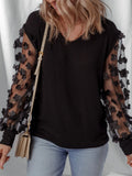 Flower Sheer Sleeve V-Neck Blouse