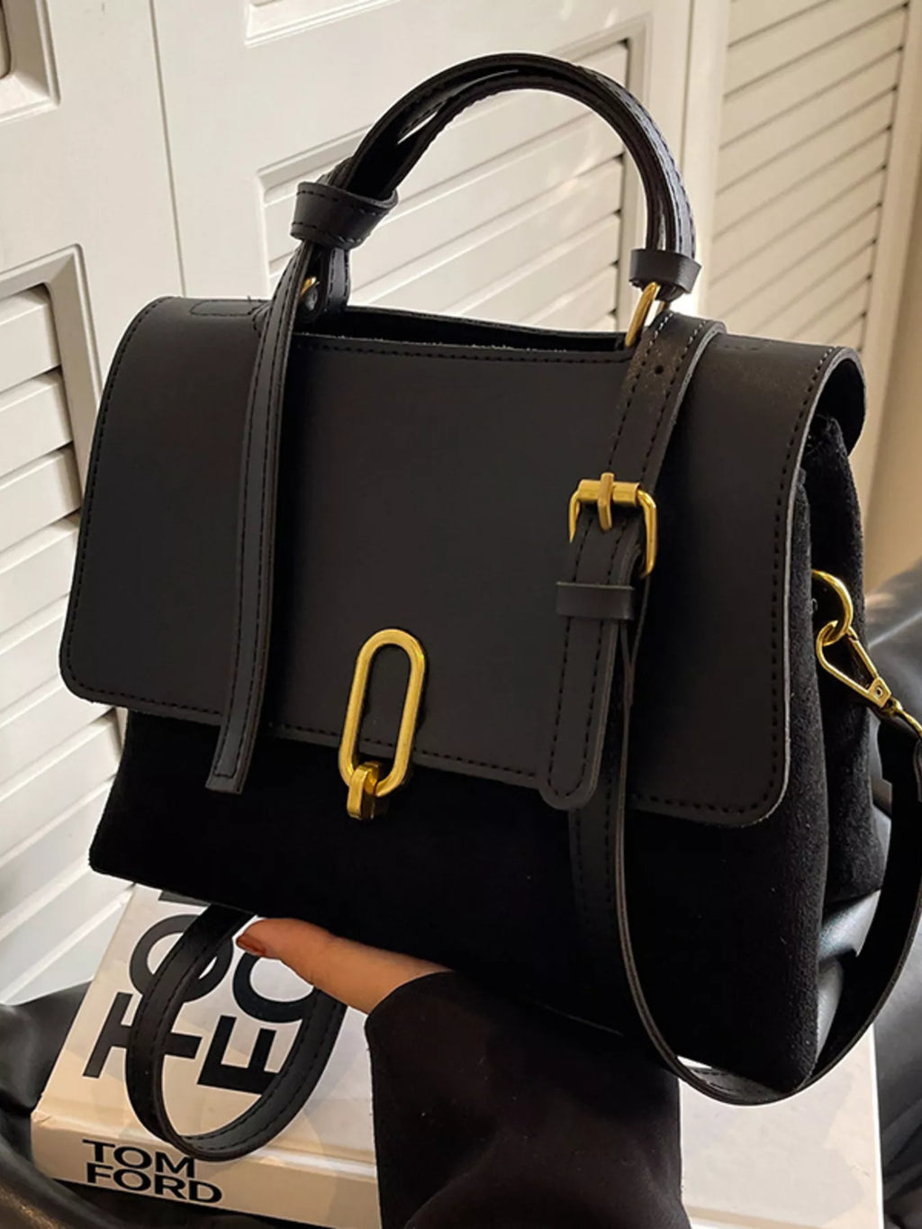 Buckle Crossbody Bag with Top Handle