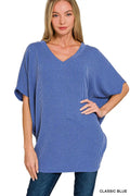 Zenana Raised Rib V-Neck Batwing Top