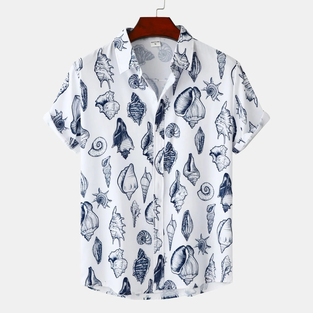 Men's Plus Size Printed Button Up Short Sleeve Shirt