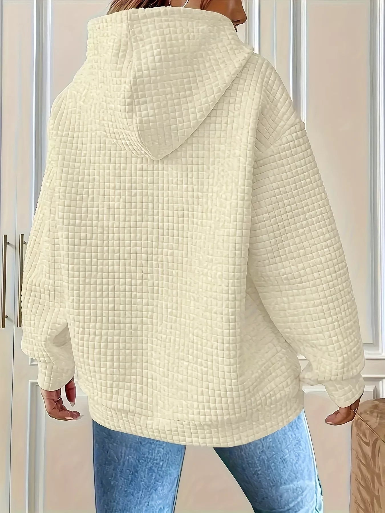 Textured Knit Drawstring Hoodie