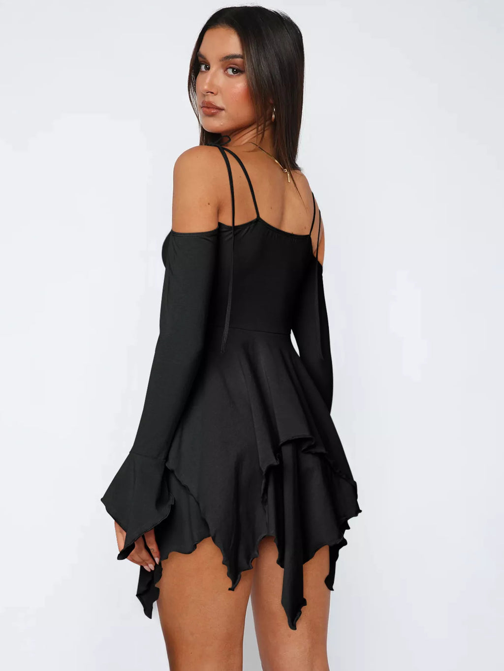 Full Size Ruffle Hem Tie Shoulder Mini Dress Plus Size