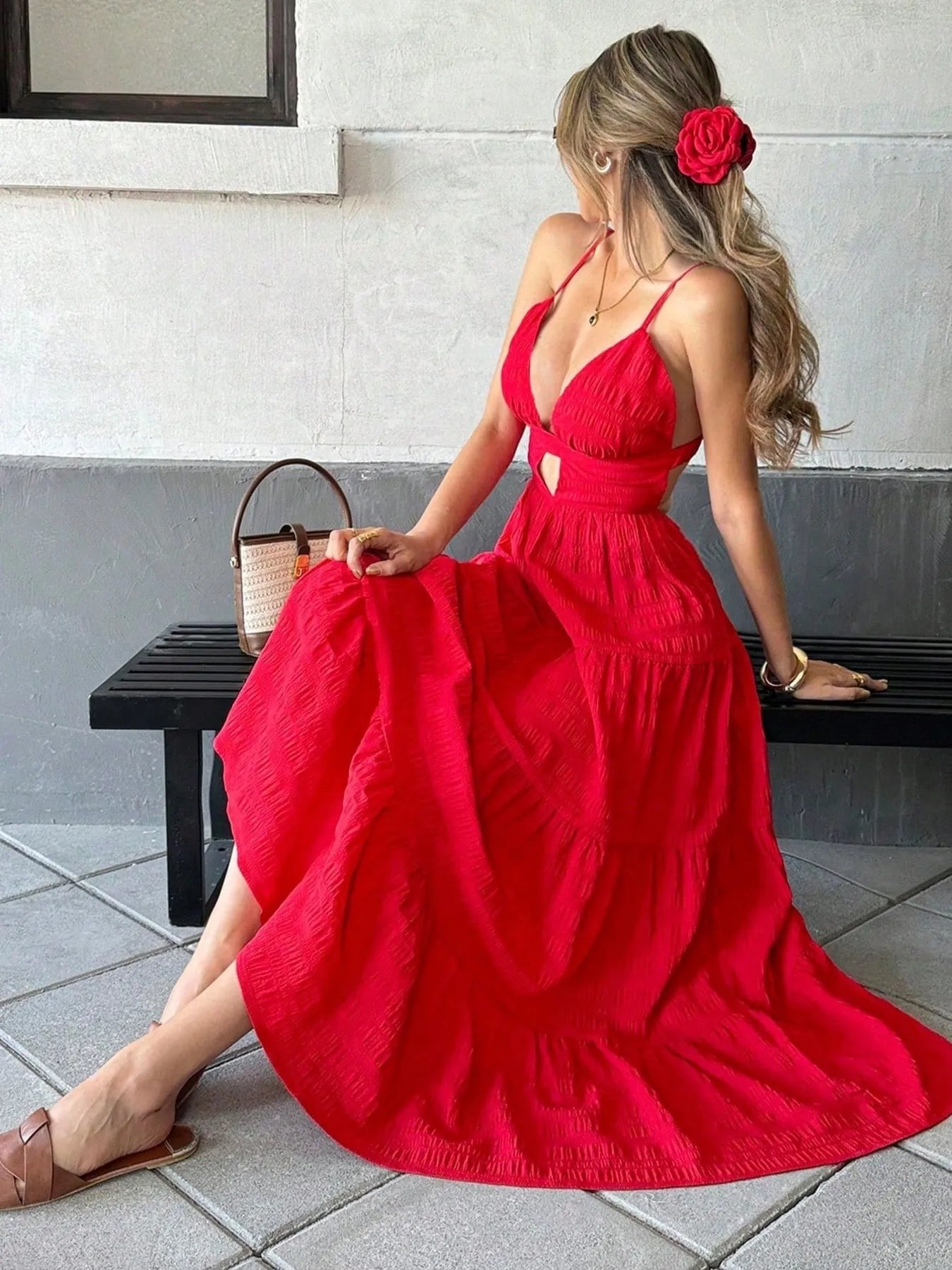 Tiered Maxi Dress with Cutout Detail
