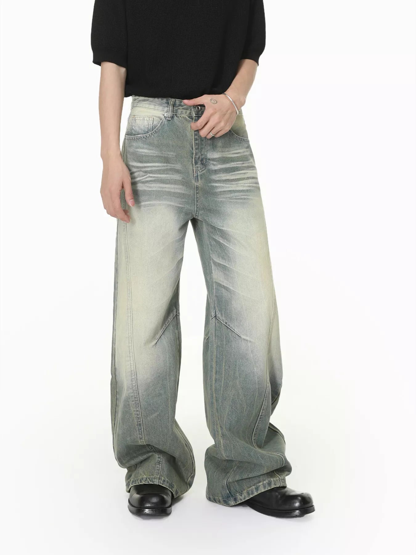 Men's Vintage Wash Wide Leg Jeans