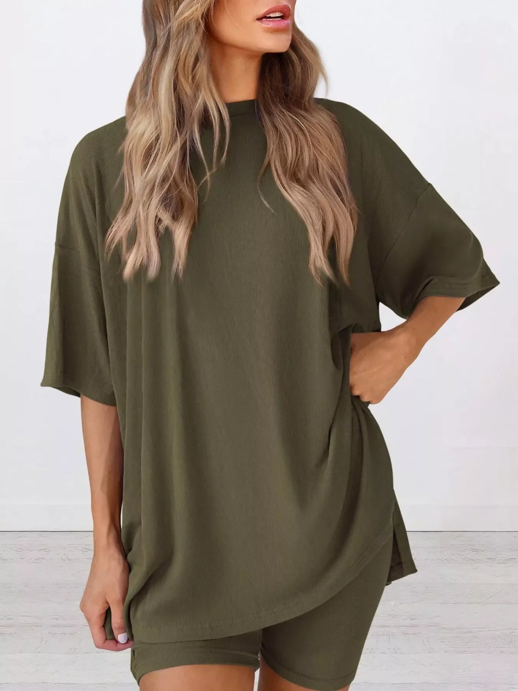 Full Size Half Sleeve T-Shirt and Shorts Set Plus Size