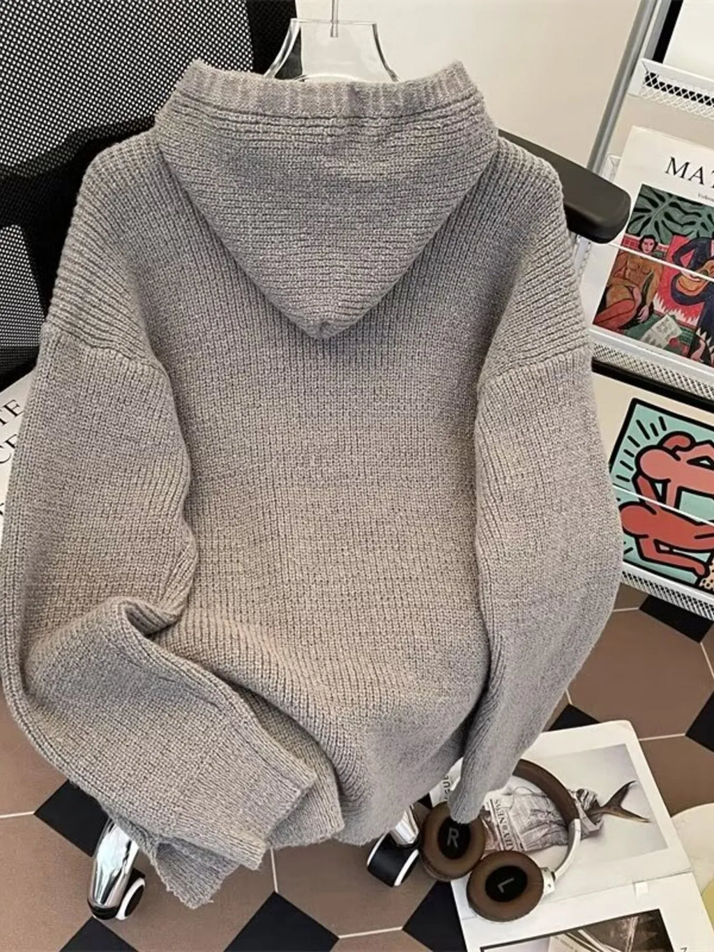 Men's Hooded Half Zip Knit Sweater