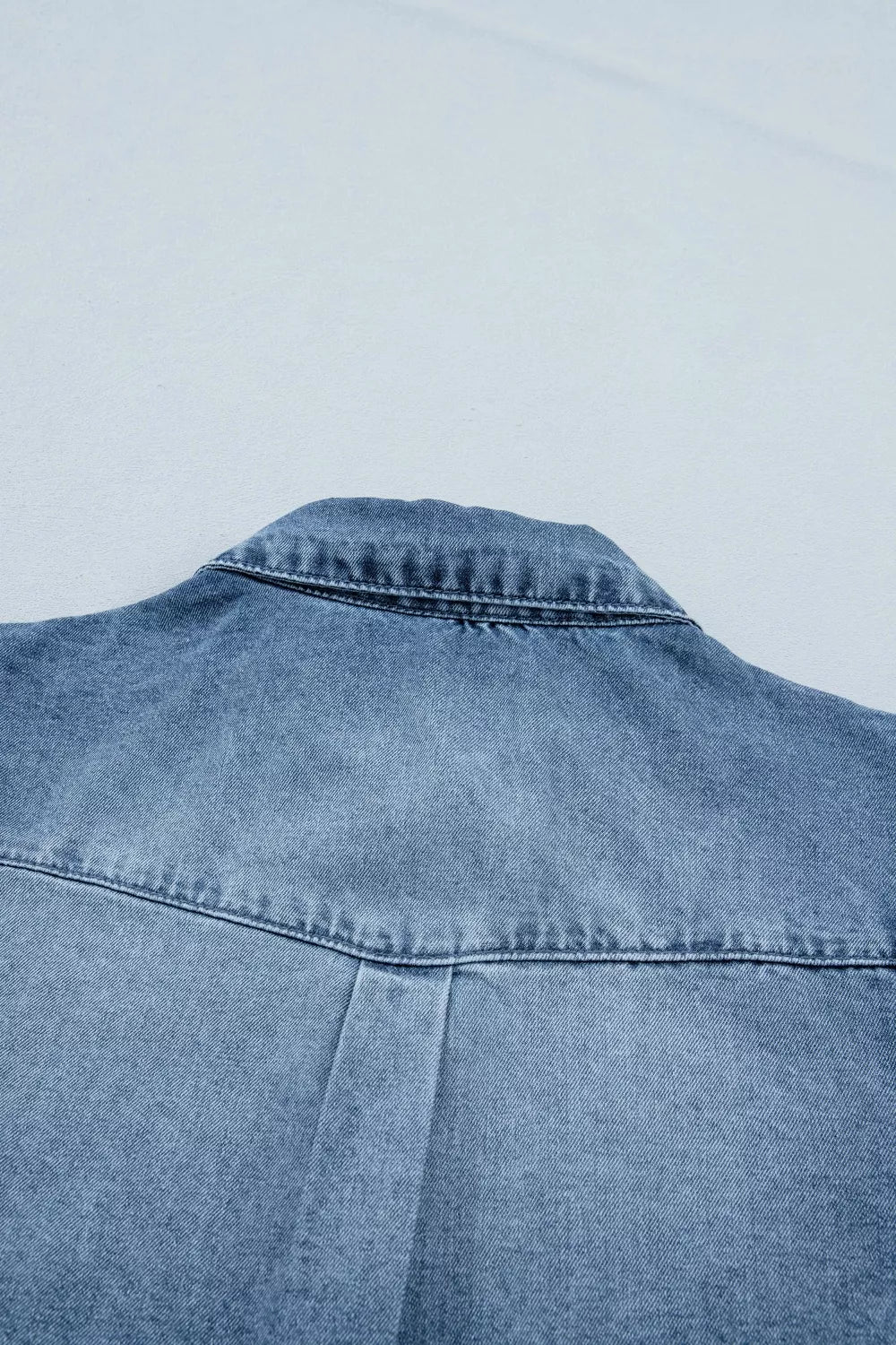 Frilled Short Sleeve Snap Button Denim Shirt