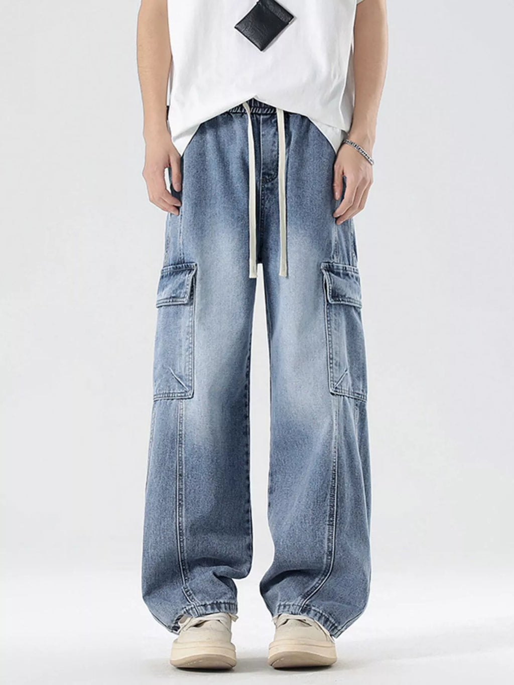 Men's Plus Size Wash Wide Leg Cargo Jeans