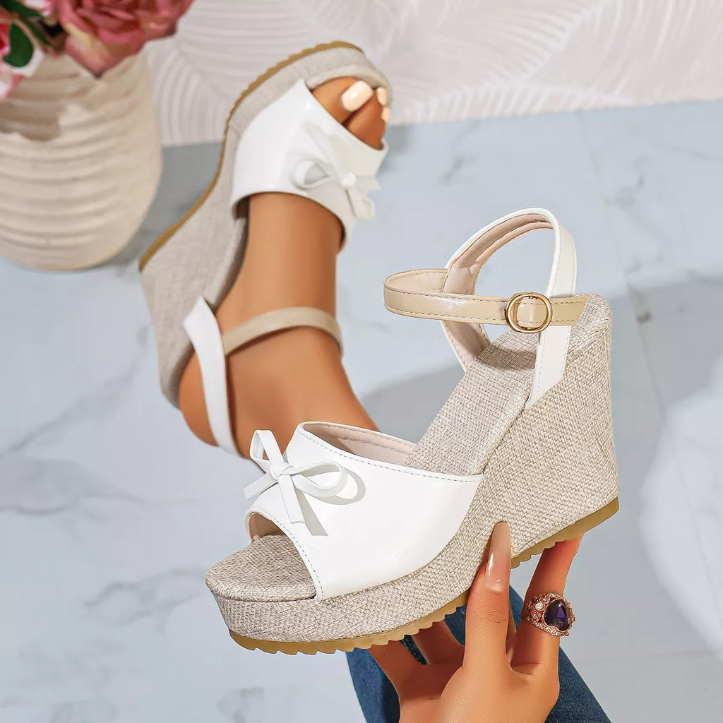 Bow Peep Toe Wedge Sandals