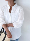 Embroidered Eyelet Button Up Shirt