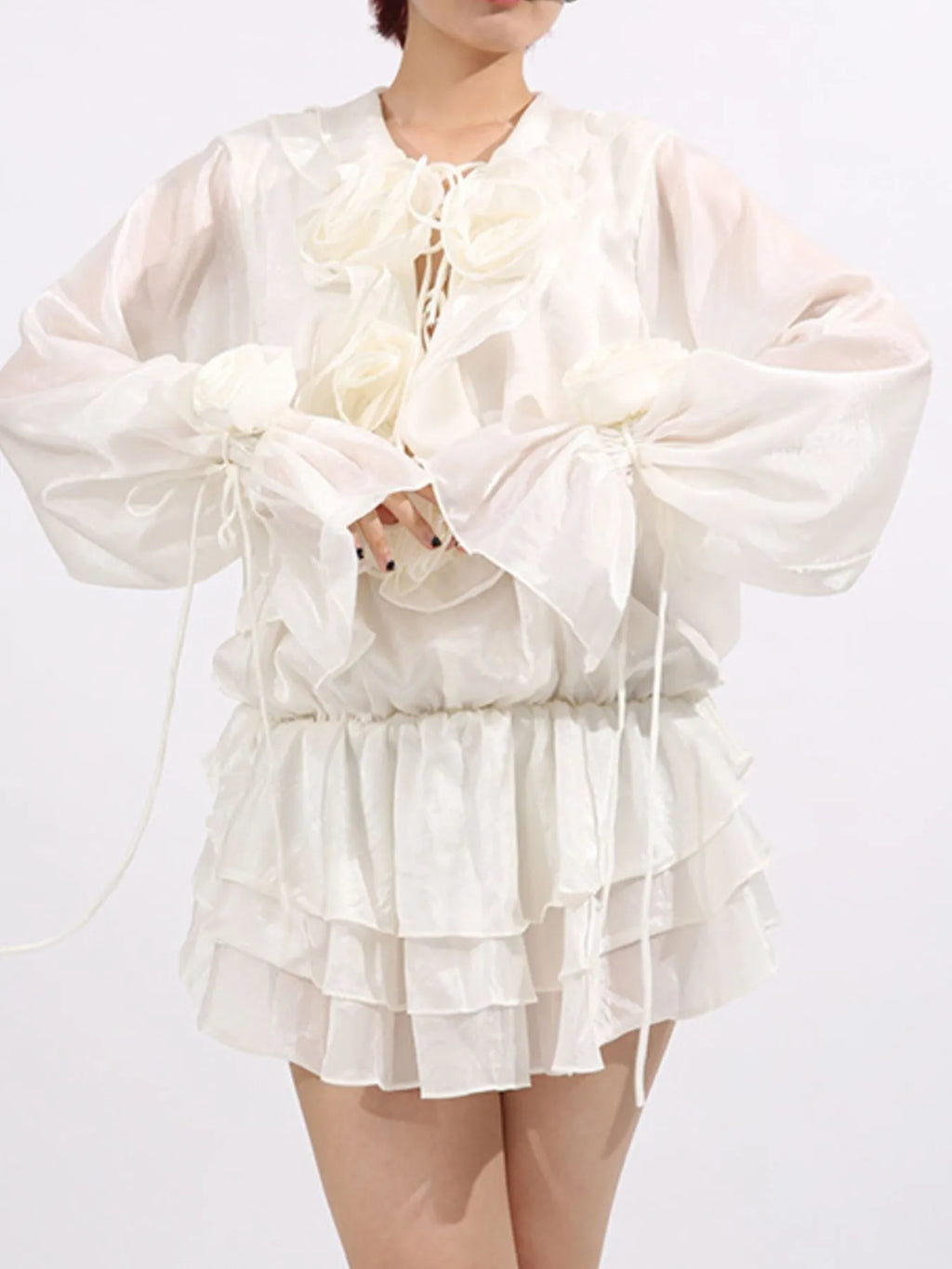 Flower Ruffled Long Sleeve Dress