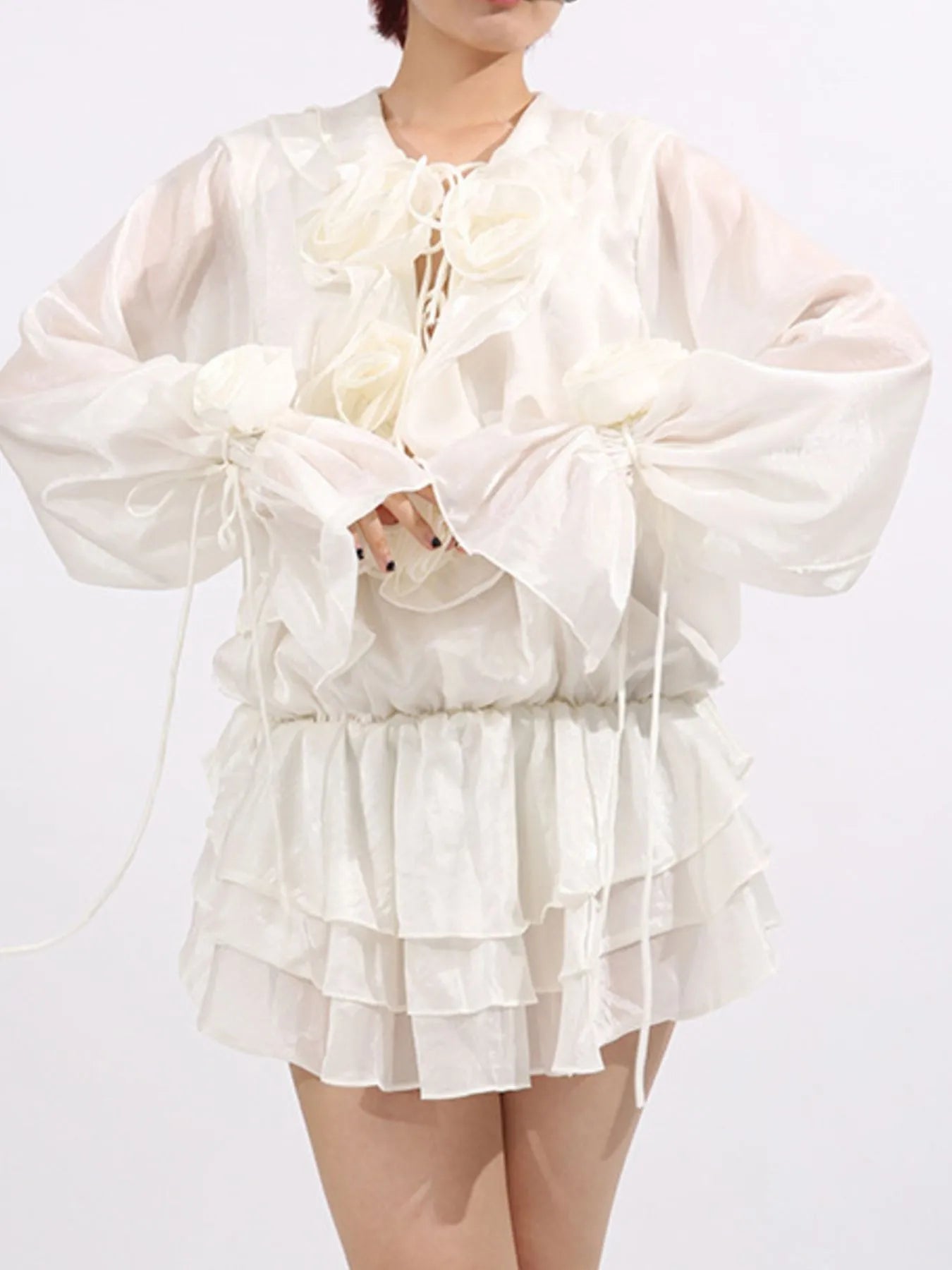 Flower Ruffled Long Sleeve Dress