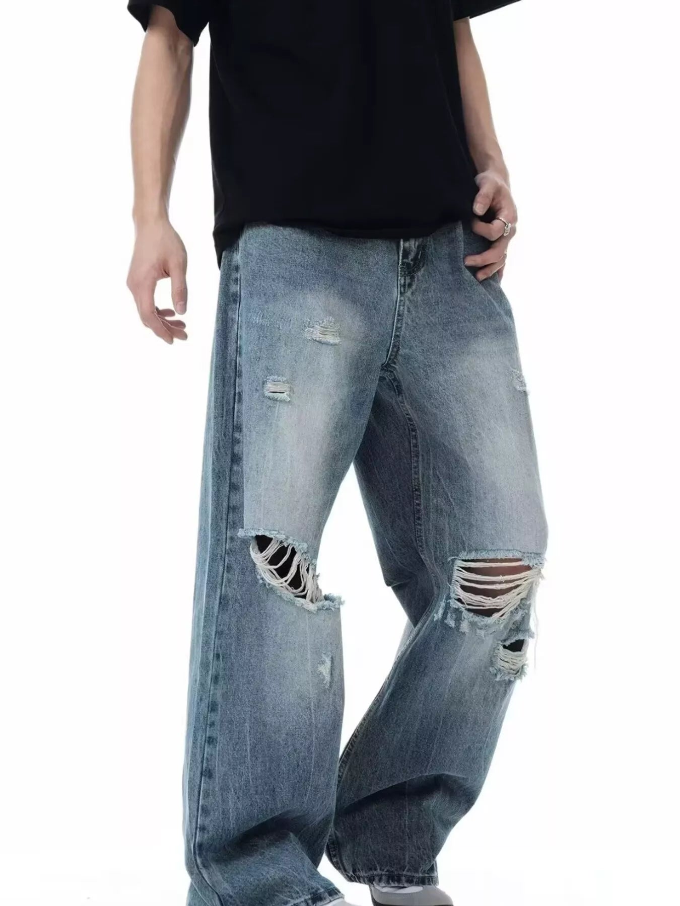 Men's Full Size Distressed Wide Leg Jeans Plus Size