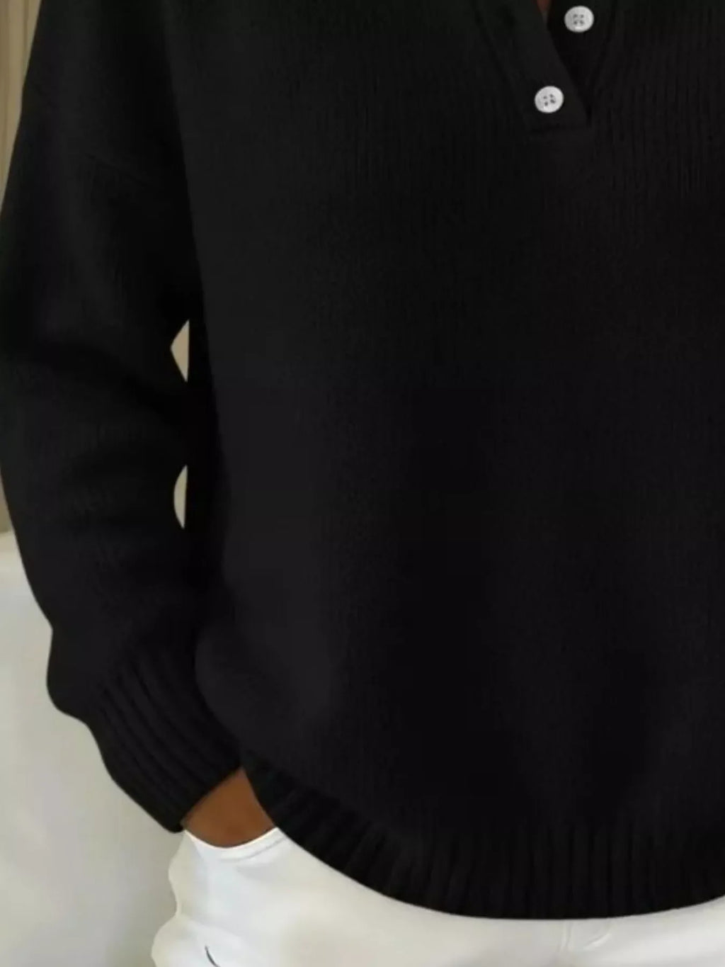 Full Size Button Detail Drop Shoulder Sweater Plus Size