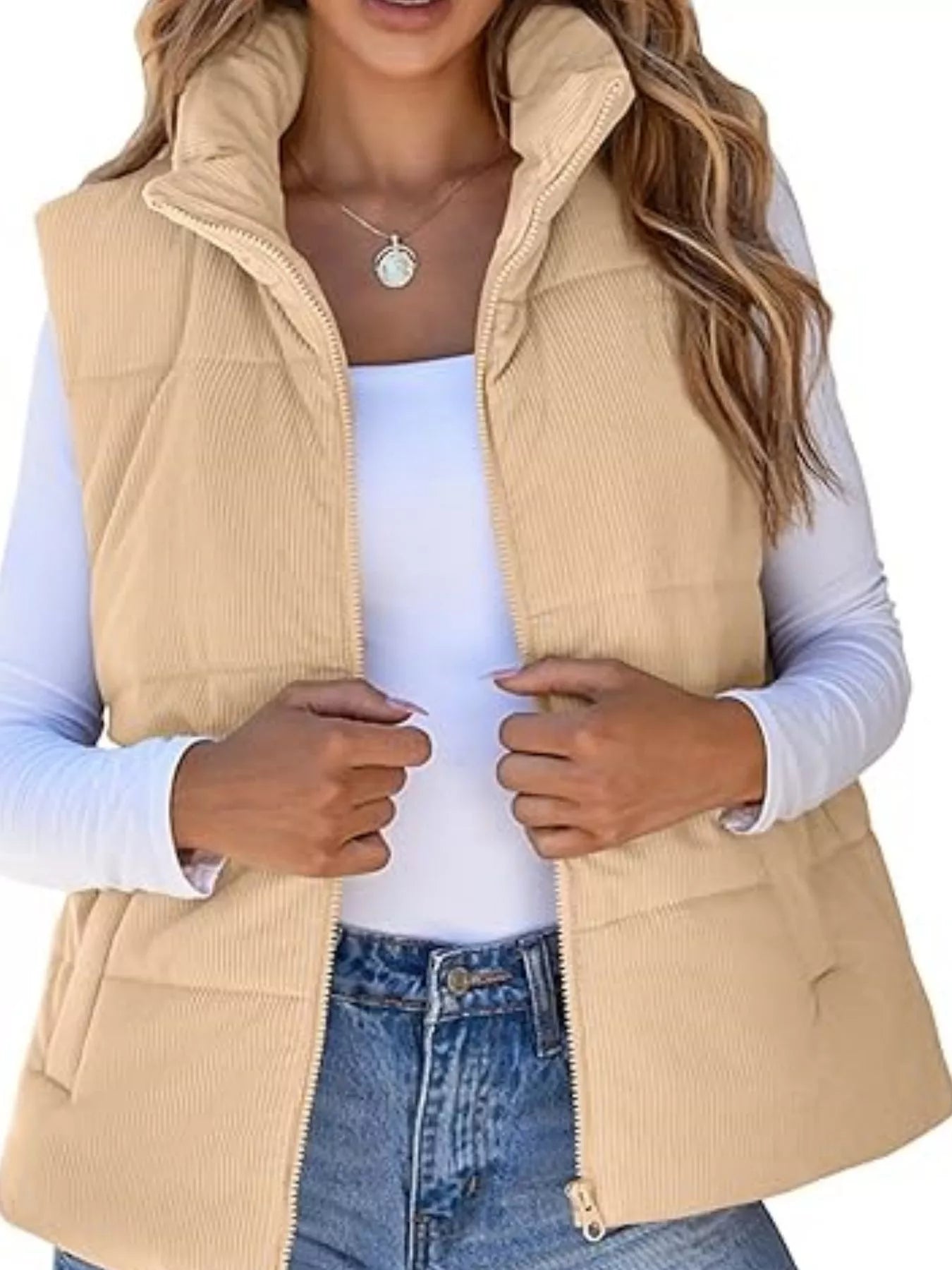 Corduroy Zip Up Vest Coat