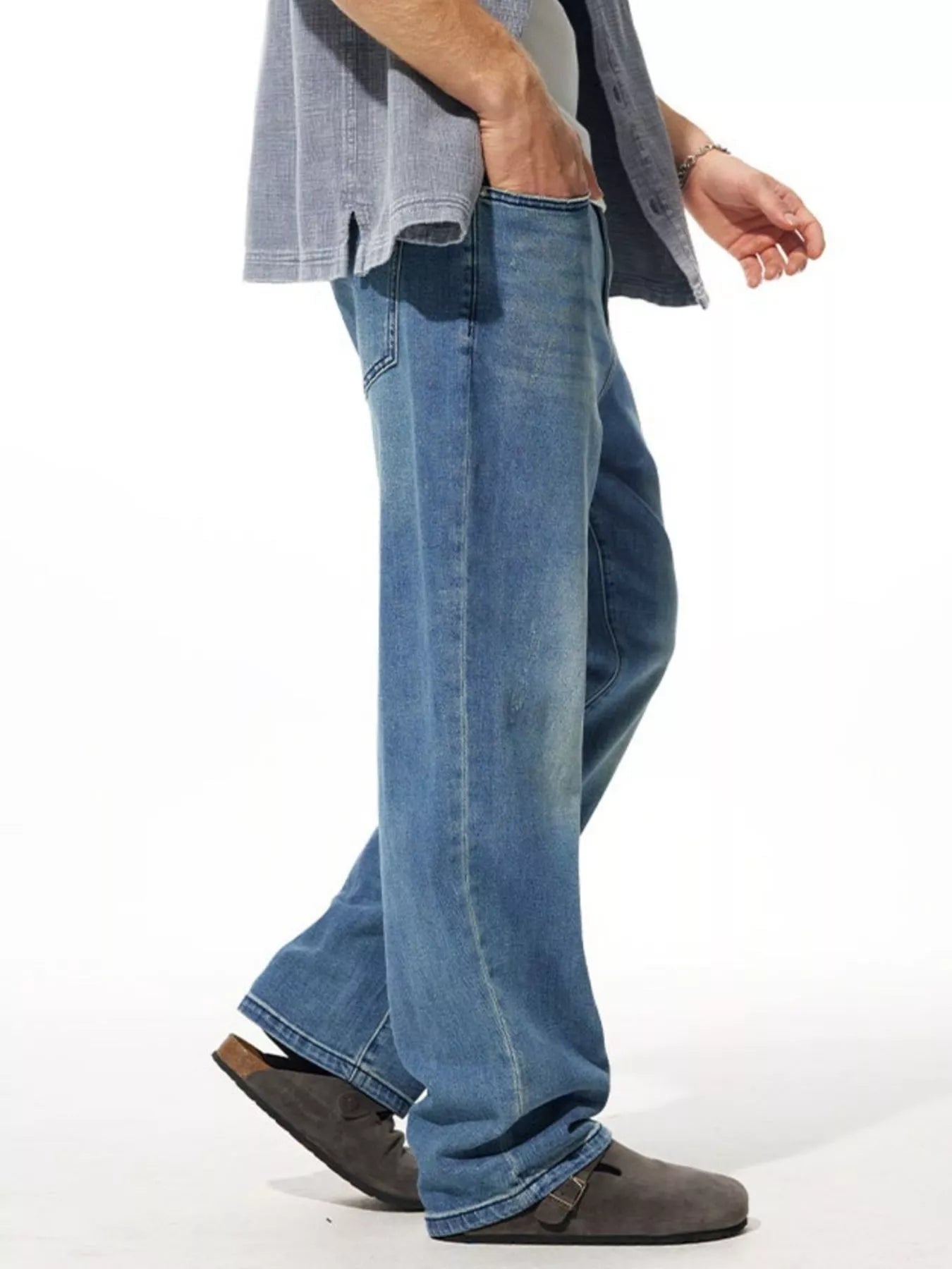 Men's Washed Wide Leg Jeans