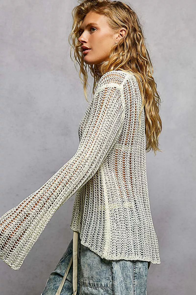 POL Openwork Round Neck Knit Cover Up